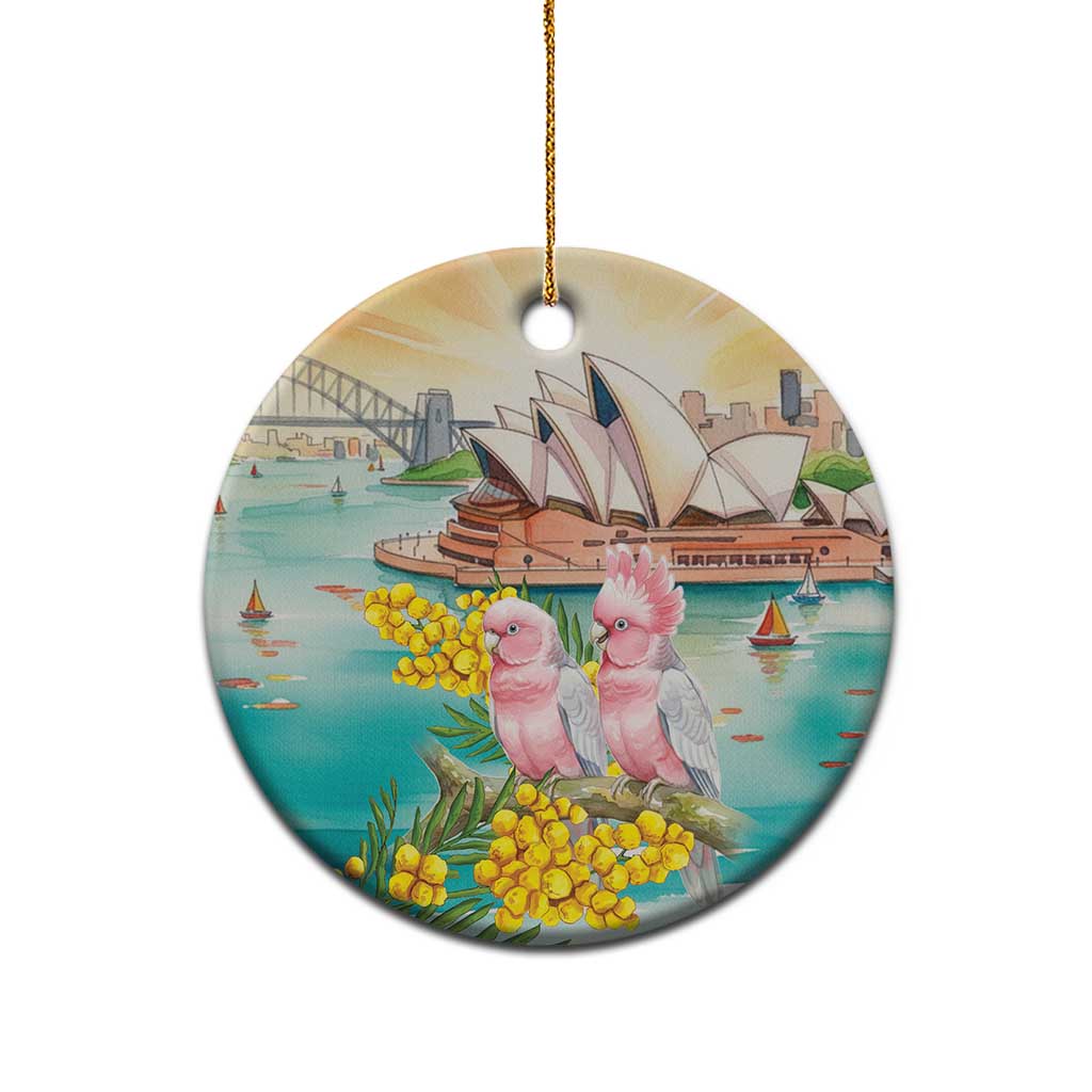 Pink Galah Australia Day Ceramic Ornament Aussie Sydney Opera House Watercolor Stylized - Aussie Hoodie