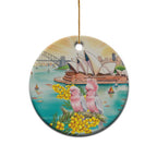 Pink Galah Australia Day Ceramic Ornament Aussie Sydney Opera House Watercolor Stylized - Aussie Hoodie