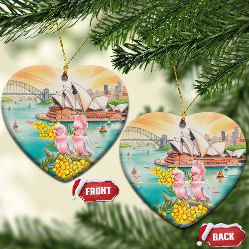 Pink Galah Australia Day Ceramic Ornament Aussie Sydney Opera House Watercolor Stylized - Aussie Hoodie