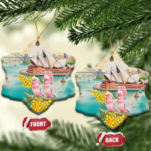 Pink Galah Australia Day Ceramic Ornament Aussie Sydney Opera House Watercolor Stylized - Aussie Hoodie