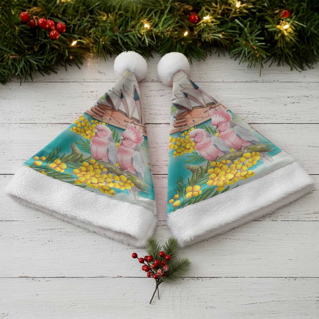 Pink Galah Australia Day Christmas Santa Hat Aussie Sydney Opera House Watercolor Stylized - Aussie Hoodie