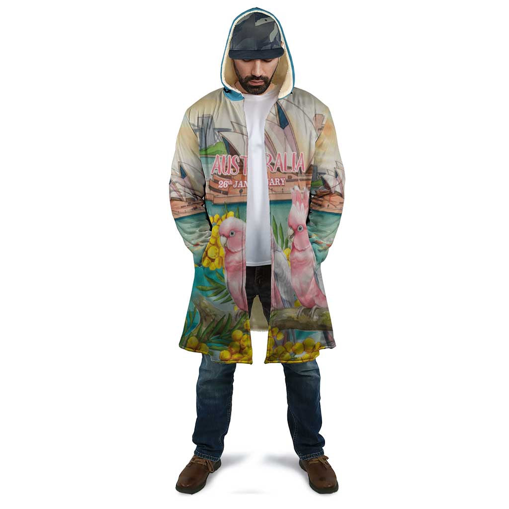 Personalised Pink Galah Australia Day Cloak Aussie Sydney Opera House Watercolor Stylized - Aussie Hoodie
