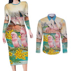 Personalised Pink Galah Australia Day Couples Matching Long Sleeve Bodycon Dress and Long Sleeve Button Shirt Aussie Sydney Opera House Watercolor Stylized - Aussie Hoodie