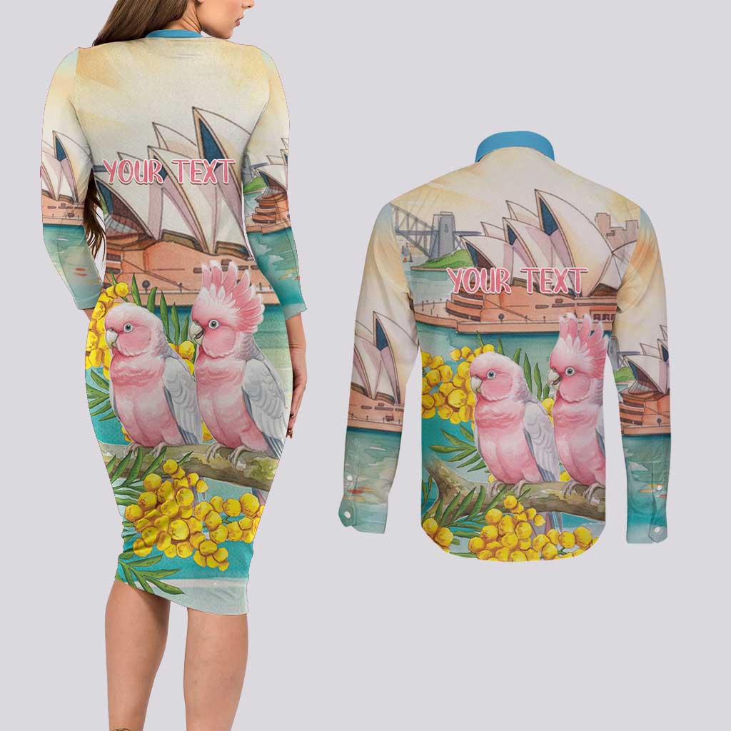 Personalised Pink Galah Australia Day Couples Matching Long Sleeve Bodycon Dress and Long Sleeve Button Shirt Aussie Sydney Opera House Watercolor Stylized - Aussie Hoodie