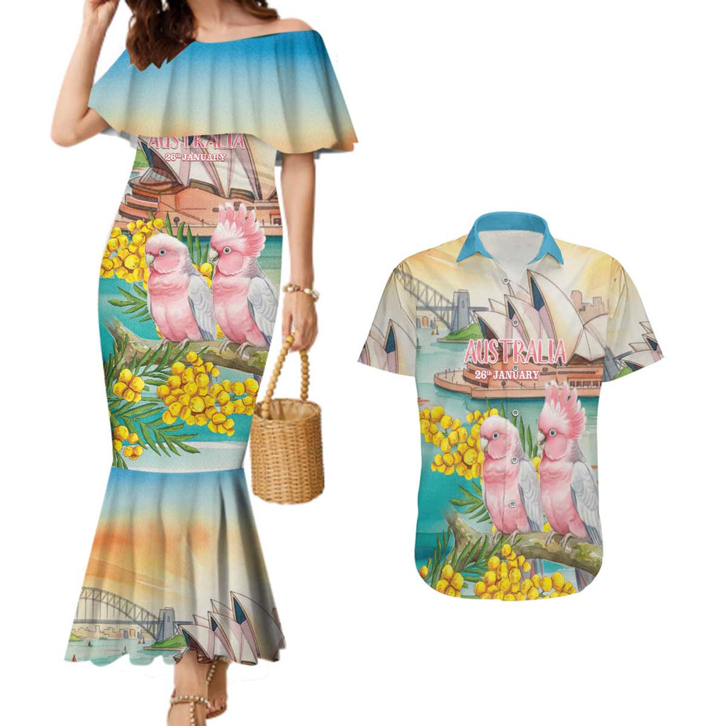 Personalised Pink Galah Australia Day Couples Matching Mermaid Dress and Hawaiian Shirt Aussie Sydney Opera House Watercolor Stylized - Aussie Hoodie