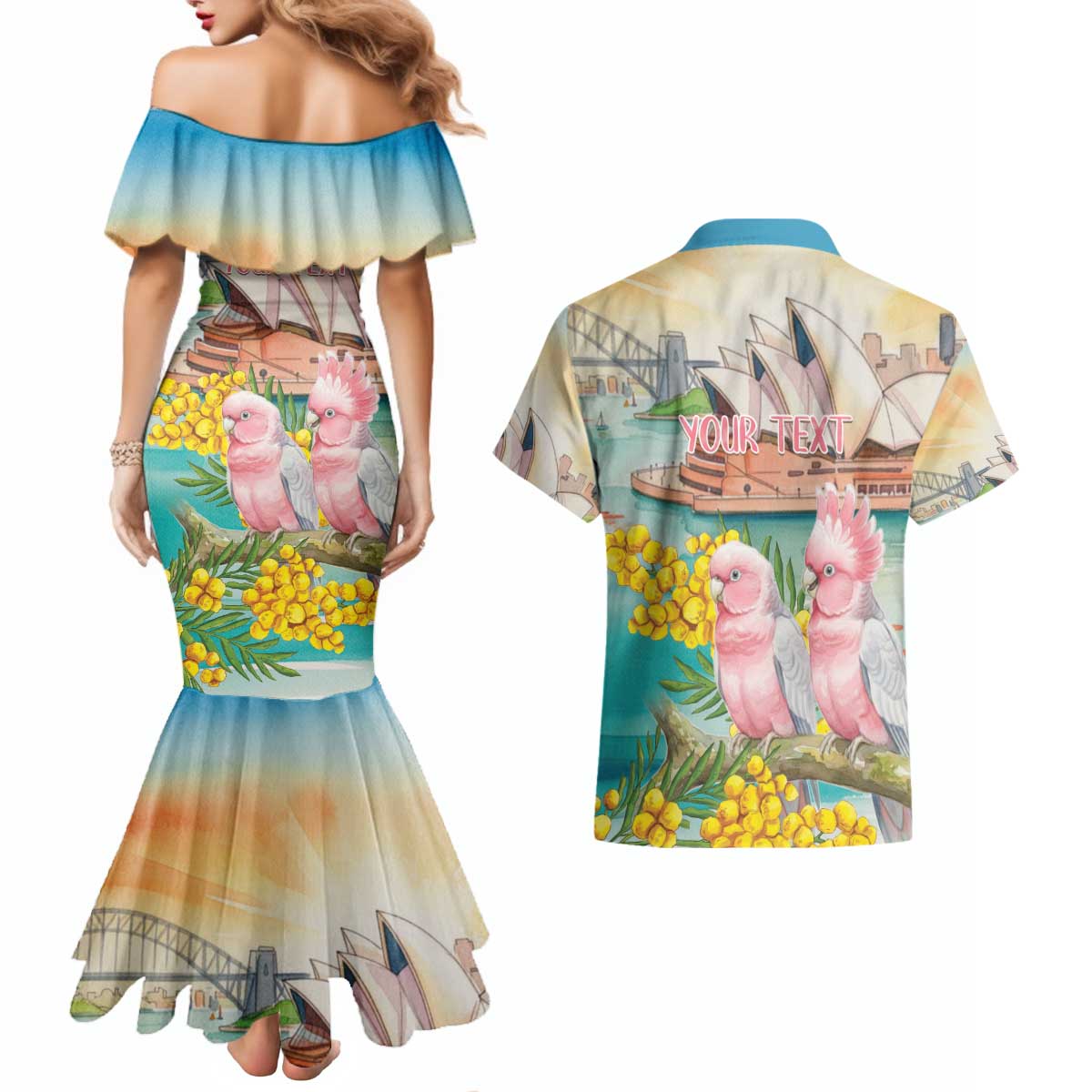 Personalised Pink Galah Australia Day Couples Matching Mermaid Dress and Hawaiian Shirt Aussie Sydney Opera House Watercolor Stylized - Aussie Hoodie