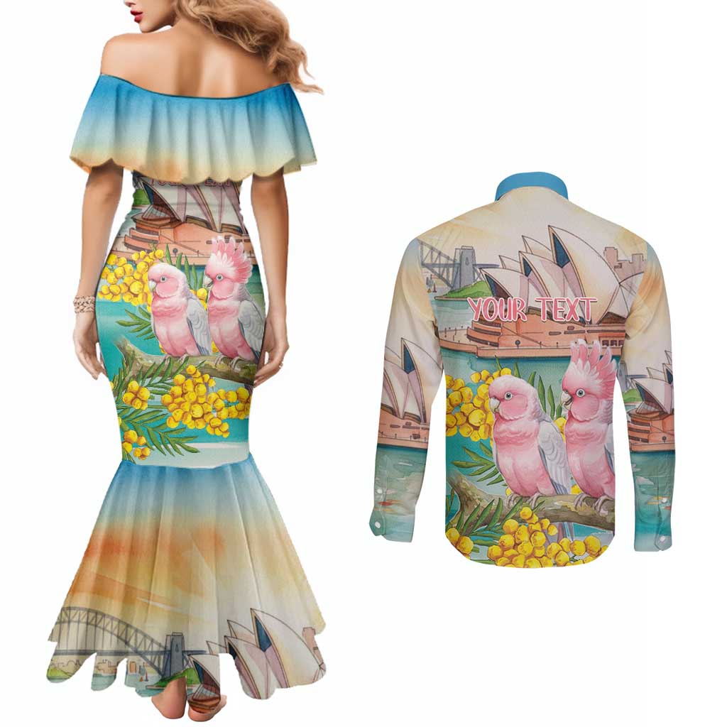 Personalised Pink Galah Australia Day Couples Matching Mermaid Dress and Long Sleeve Button Shirt Aussie Sydney Opera House Watercolor Stylized - Aussie Hoodie
