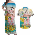 Personalised Pink Galah Australia Day Couples Matching Off Shoulder Maxi Dress and Hawaiian Shirt Aussie Sydney Opera House Watercolor Stylized - Aussie Hoodie