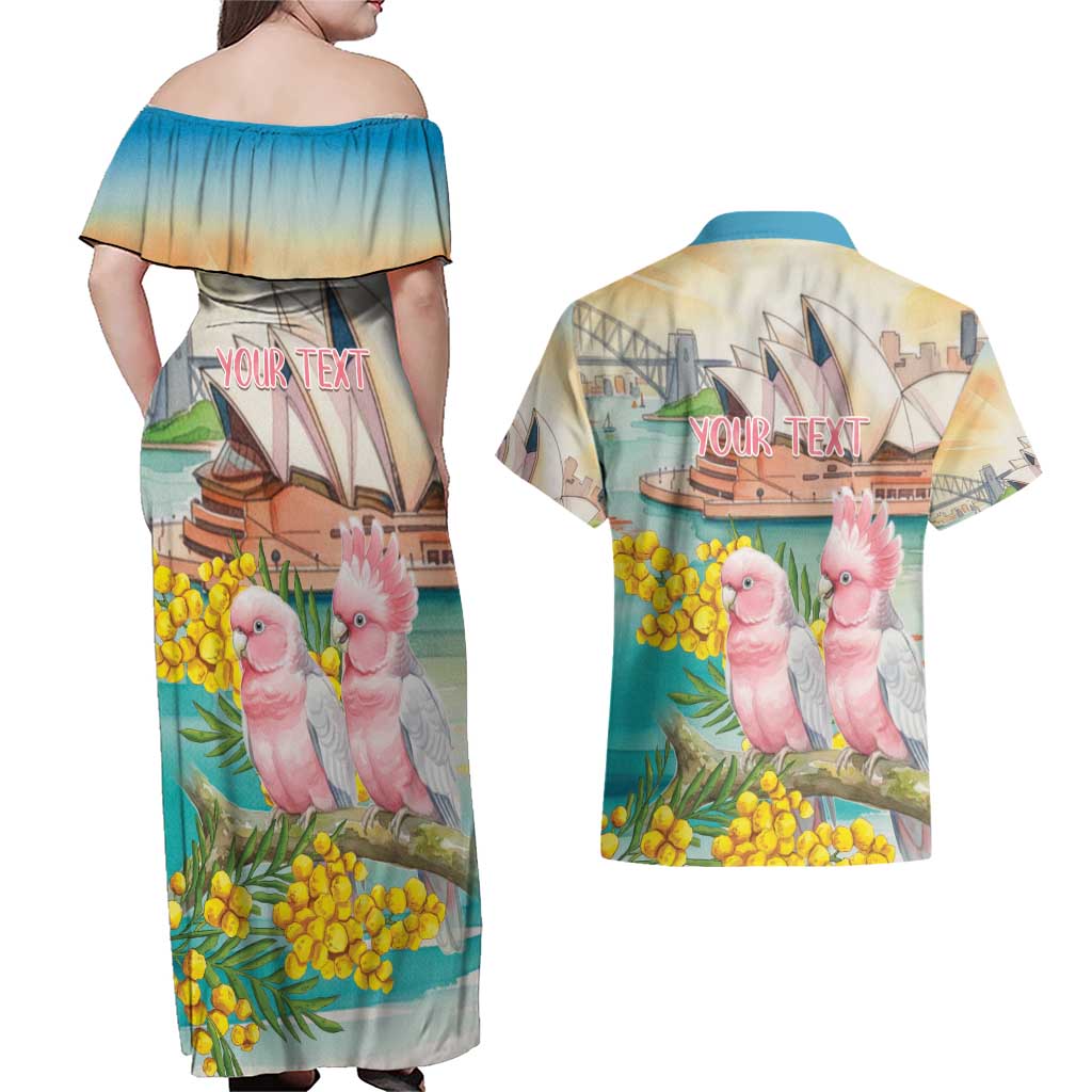 Personalised Pink Galah Australia Day Couples Matching Off Shoulder Maxi Dress and Hawaiian Shirt Aussie Sydney Opera House Watercolor Stylized - Aussie Hoodie