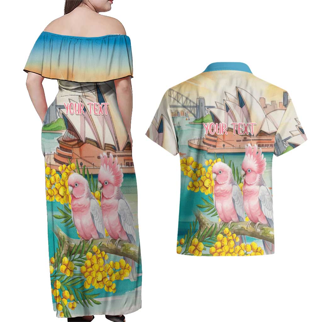 Personalised Pink Galah Australia Day Couples Matching Off Shoulder Maxi Dress and Hawaiian Shirt Aussie Sydney Opera House Watercolor Stylized - Aussie Hoodie