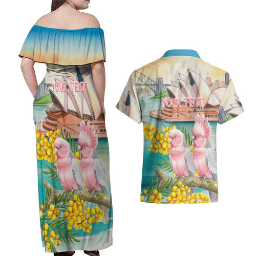 Personalised Pink Galah Australia Day Couples Matching Off Shoulder Maxi Dress and Hawaiian Shirt Aussie Sydney Opera House Watercolor Stylized - Aussie Hoodie