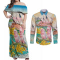 Personalised Pink Galah Australia Day Couples Matching Off Shoulder Maxi Dress and Long Sleeve Button Shirt Aussie Sydney Opera House Watercolor Stylized - Aussie Hoodie