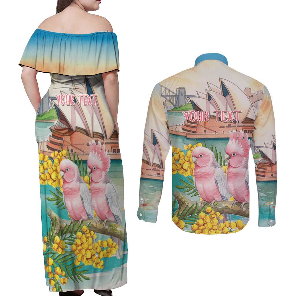 Personalised Pink Galah Australia Day Couples Matching Off Shoulder Maxi Dress and Long Sleeve Button Shirt Aussie Sydney Opera House Watercolor Stylized - Aussie Hoodie
