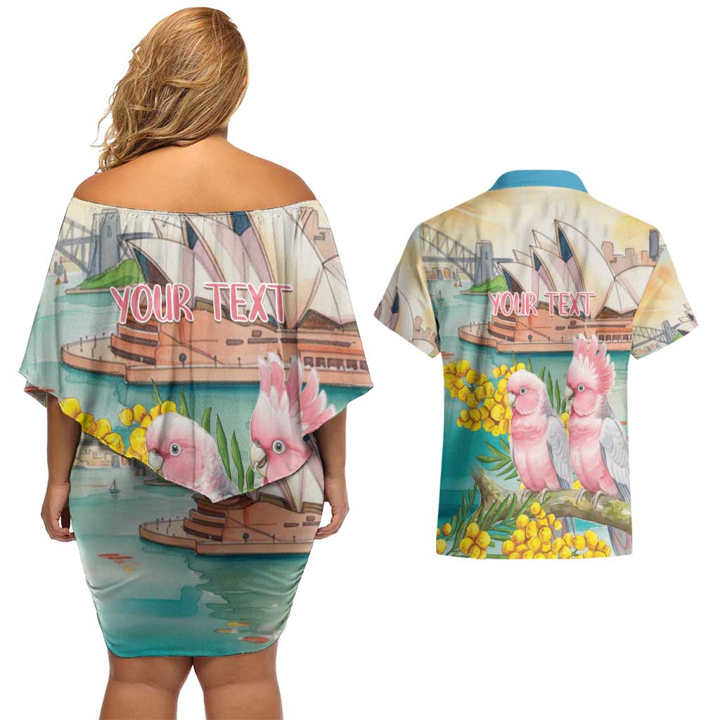 Personalised Pink Galah Australia Day Couples Matching Off Shoulder Short Dress and Hawaiian Shirt Aussie Sydney Opera House Watercolor Stylized - Aussie Hoodie