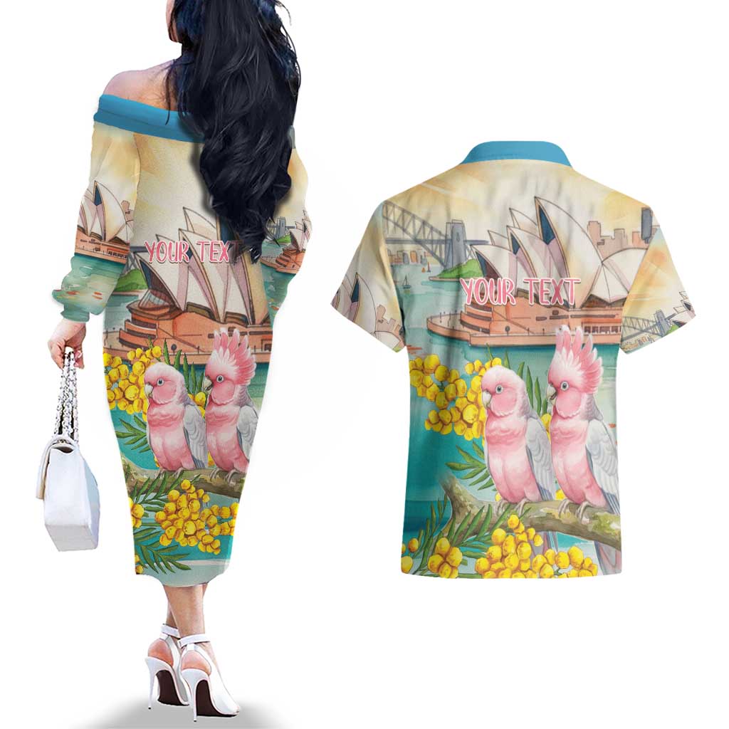Personalised Pink Galah Australia Day Couples Matching Off The Shoulder Long Sleeve Dress and Hawaiian Shirt Aussie Sydney Opera House Watercolor Stylized - Aussie Hoodie