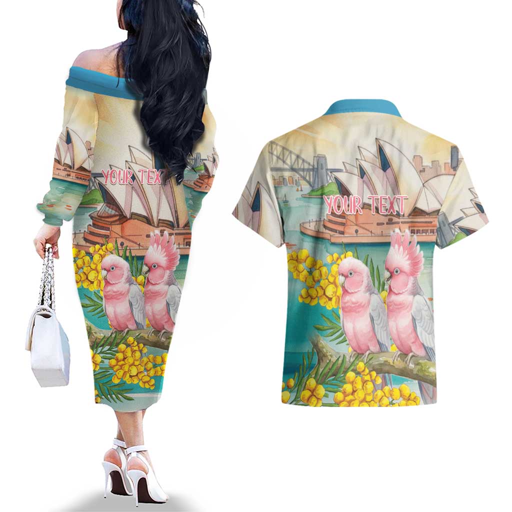 Personalised Pink Galah Australia Day Couples Matching Off The Shoulder Long Sleeve Dress and Hawaiian Shirt Aussie Sydney Opera House Watercolor Stylized - Aussie Hoodie
