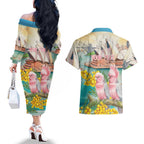 Personalised Pink Galah Australia Day Couples Matching Off The Shoulder Long Sleeve Dress and Hawaiian Shirt Aussie Sydney Opera House Watercolor Stylized - Aussie Hoodie