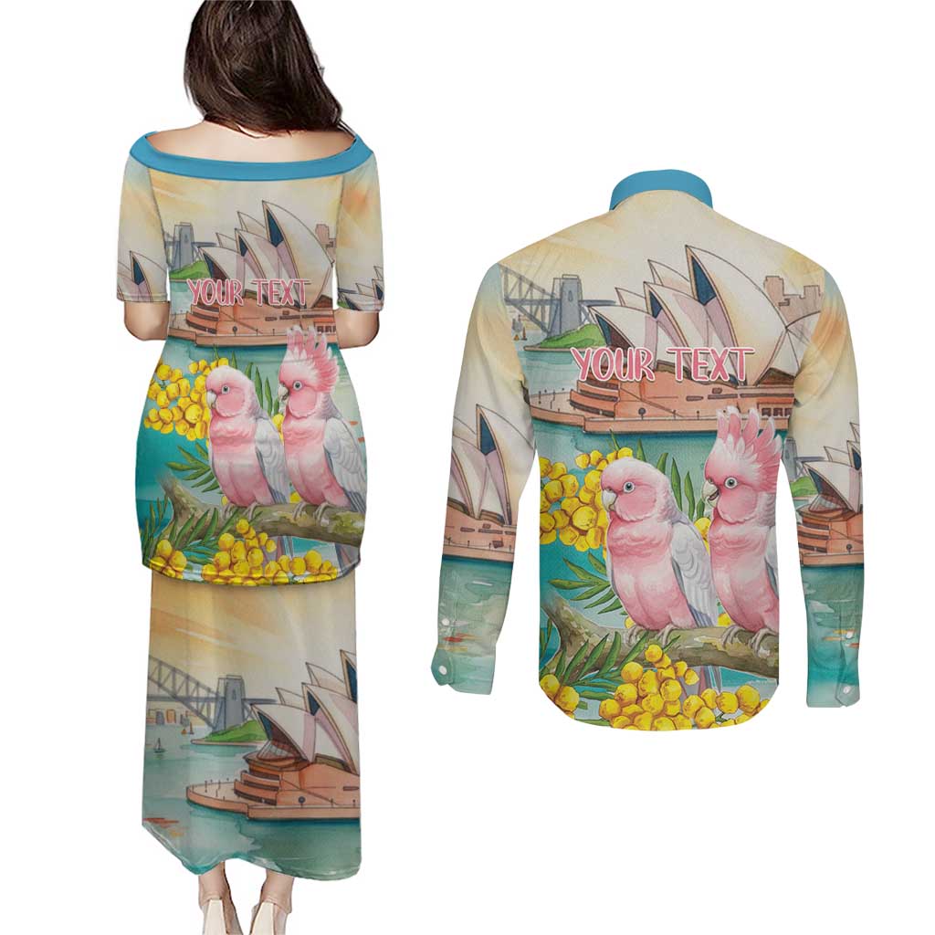 Personalised Pink Galah Australia Day Couples Matching Puletasi and Long Sleeve Button Shirt Aussie Sydney Opera House Watercolor Stylized - Aussie Hoodie