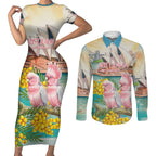Personalised Pink Galah Australia Day Couples Matching Short Sleeve Bodycon Dress and Long Sleeve Button Shirt Aussie Sydney Opera House Watercolor Stylized - Aussie Hoodie