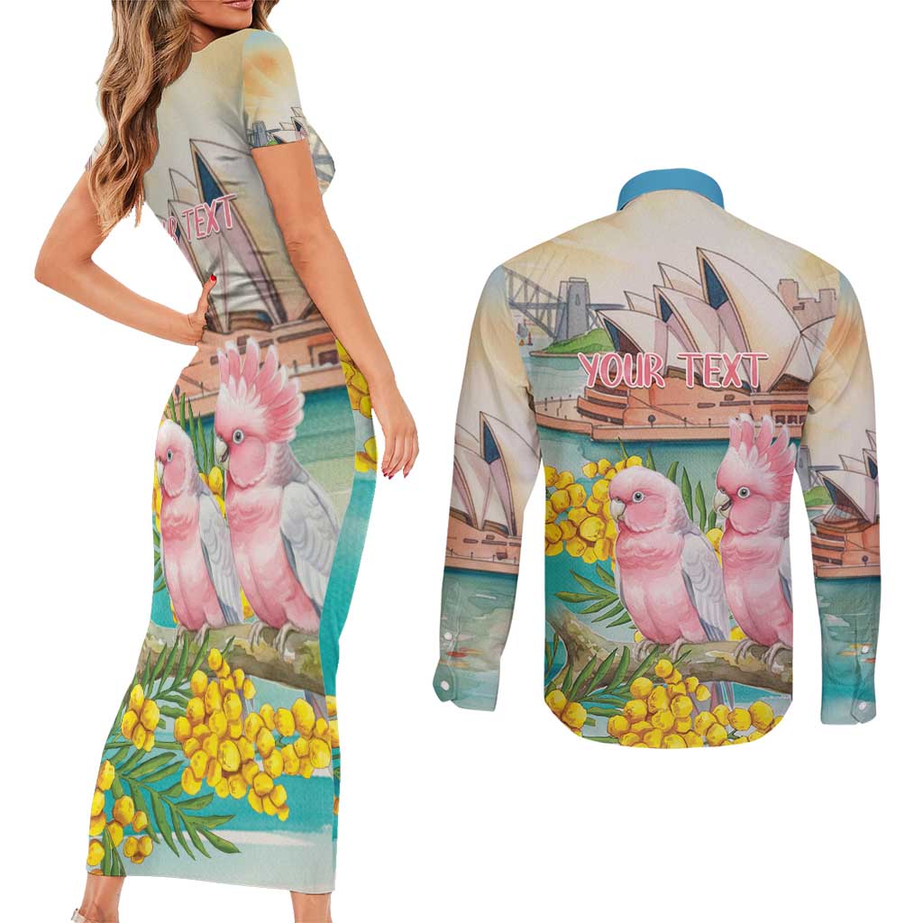 Personalised Pink Galah Australia Day Couples Matching Short Sleeve Bodycon Dress and Long Sleeve Button Shirt Aussie Sydney Opera House Watercolor Stylized - Aussie Hoodie