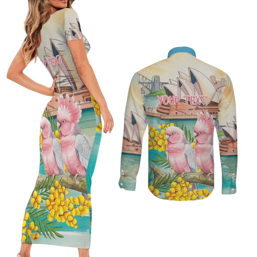 Personalised Pink Galah Australia Day Couples Matching Short Sleeve Bodycon Dress and Long Sleeve Button Shirt Aussie Sydney Opera House Watercolor Stylized - Aussie Hoodie