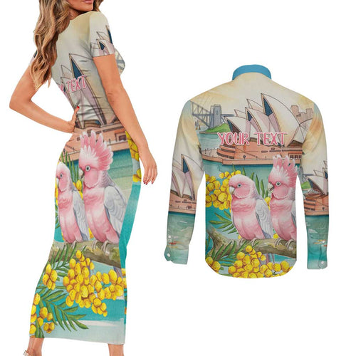 Personalised Pink Galah Australia Day Couples Matching Short Sleeve Bodycon Dress and Long Sleeve Button Shirt Aussie Sydney Opera House Watercolor Stylized - Aussie Hoodie