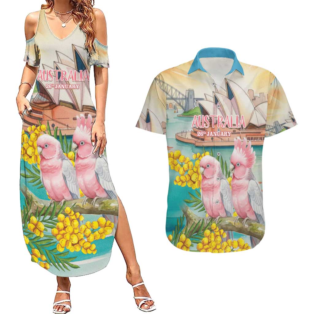 Personalised Pink Galah Australia Day Couples Matching Summer Maxi Dress and Hawaiian Shirt Aussie Sydney Opera House Watercolor Stylized - Aussie Hoodie