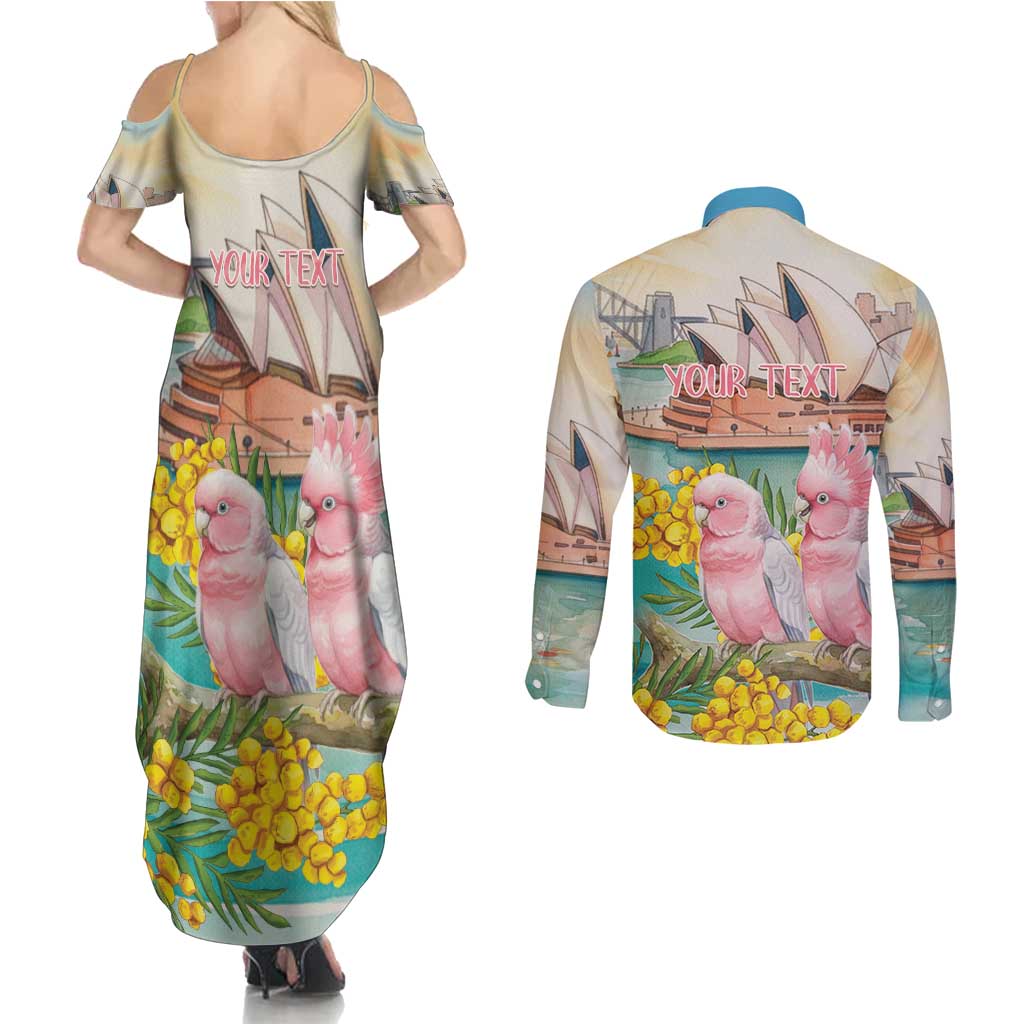 Personalised Pink Galah Australia Day Couples Matching Summer Maxi Dress and Long Sleeve Button Shirt Aussie Sydney Opera House Watercolor Stylized - Aussie Hoodie