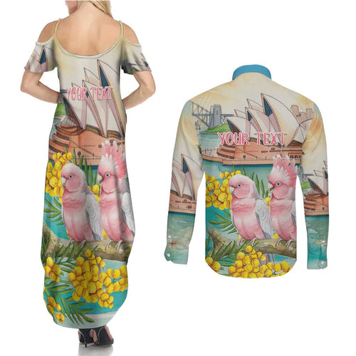 Personalised Pink Galah Australia Day Couples Matching Summer Maxi Dress and Long Sleeve Button Shirt Aussie Sydney Opera House Watercolor Stylized - Aussie Hoodie