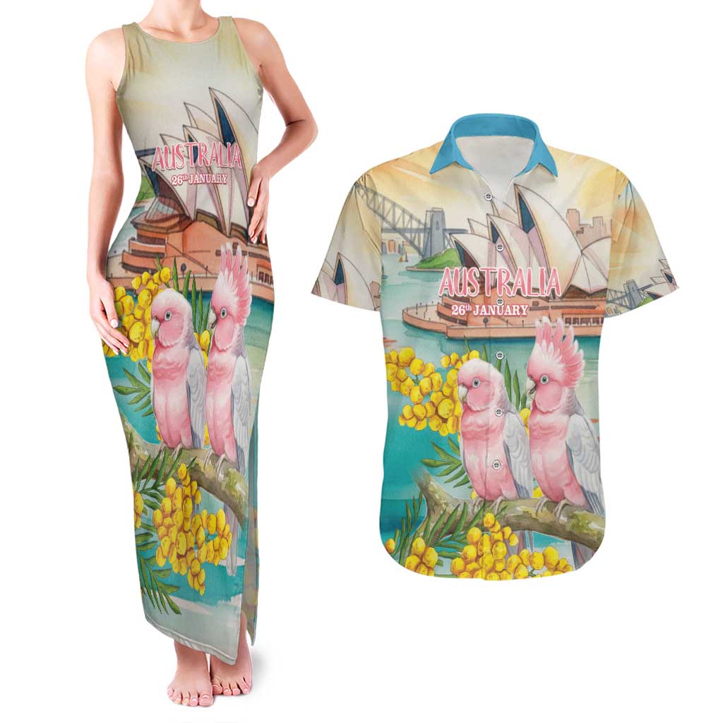 Personalised Pink Galah Australia Day Couples Matching Tank Maxi Dress and Hawaiian Shirt Aussie Sydney Opera House Watercolor Stylized - Aussie Hoodie
