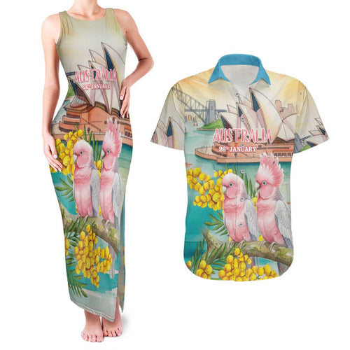 Personalised Pink Galah Australia Day Couples Matching Tank Maxi Dress and Hawaiian Shirt Aussie Sydney Opera House Watercolor Stylized - Aussie Hoodie