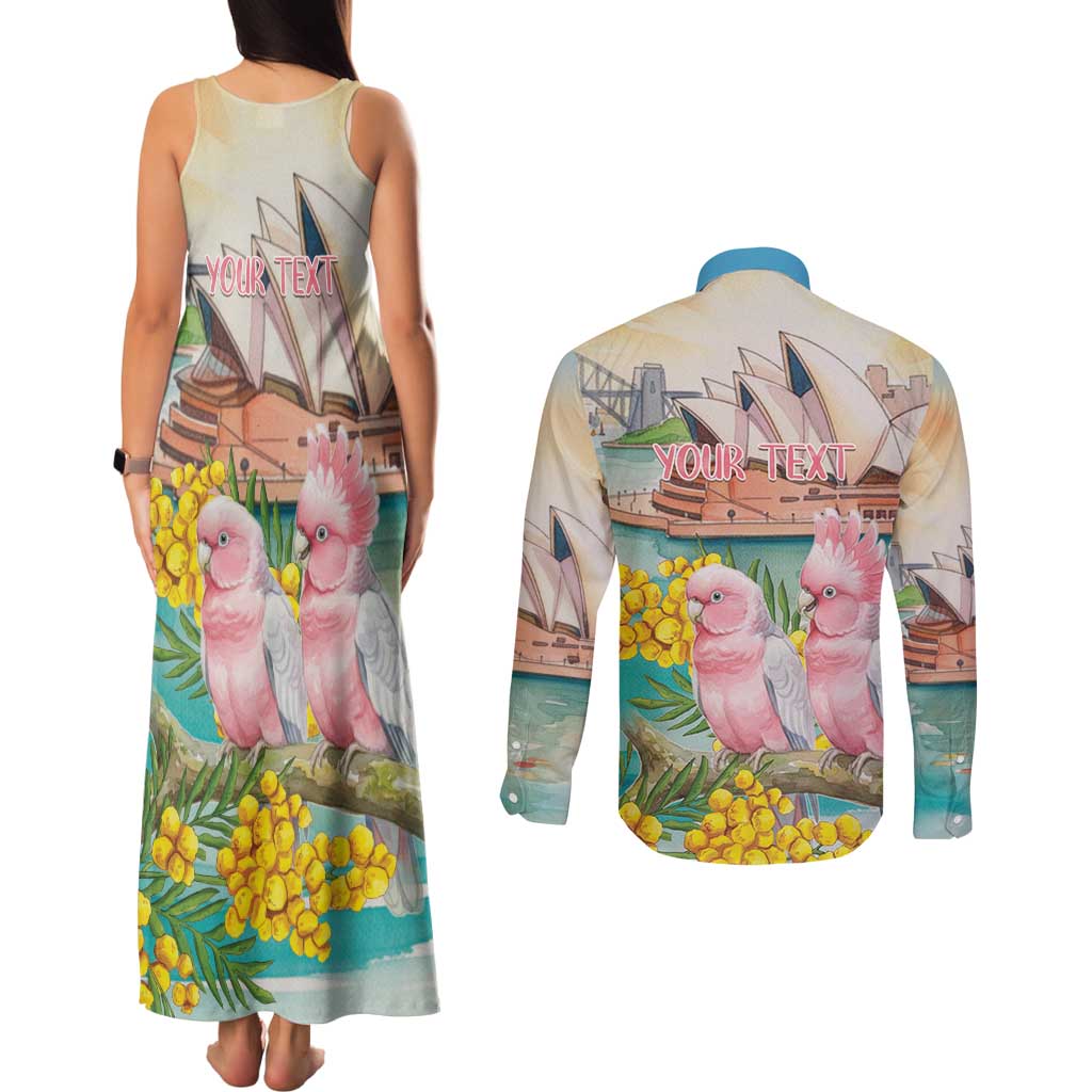 Personalised Pink Galah Australia Day Couples Matching Tank Maxi Dress and Long Sleeve Button Shirt Aussie Sydney Opera House Watercolor Stylized - Aussie Hoodie