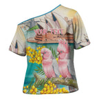 Personalised Pink Galah Australia Day Cross Shoulder Shirt Aussie Sydney Opera House Watercolor Stylized - Aussie Hoodie