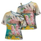 Personalised Pink Galah Australia Day Cross Shoulder Shirt Aussie Sydney Opera House Watercolor Stylized - Aussie Hoodie