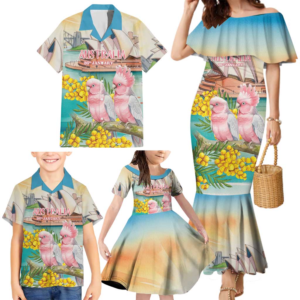 Personalised Pink Galah Australia Day Family Matching Mermaid Dress and Hawaiian Shirt Aussie Sydney Opera House Watercolor Stylized - Aussie Hoodie