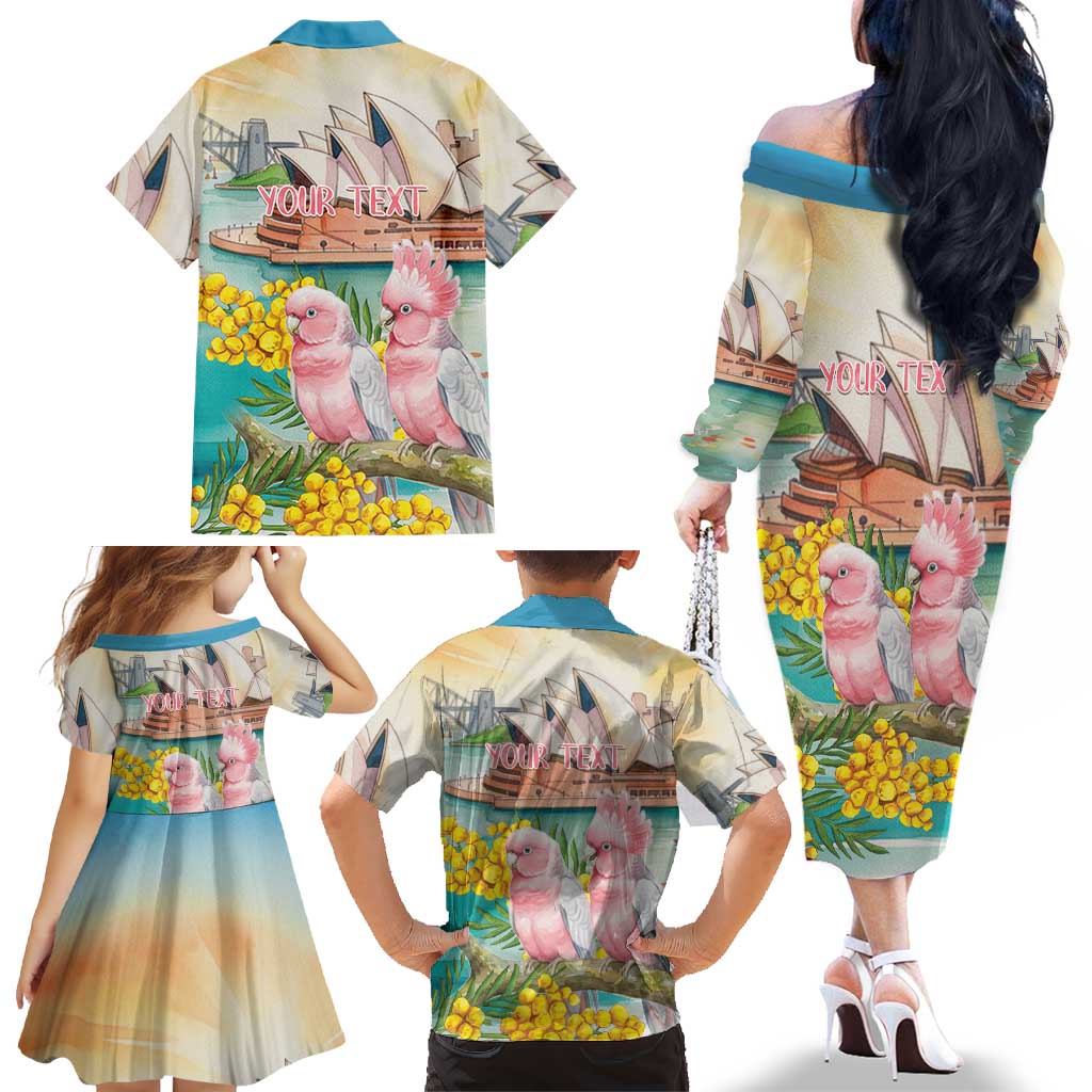 Personalised Pink Galah Australia Day Family Matching Off The Shoulder Long Sleeve Dress and Hawaiian Shirt Aussie Sydney Opera House Watercolor Stylized - Aussie Hoodie