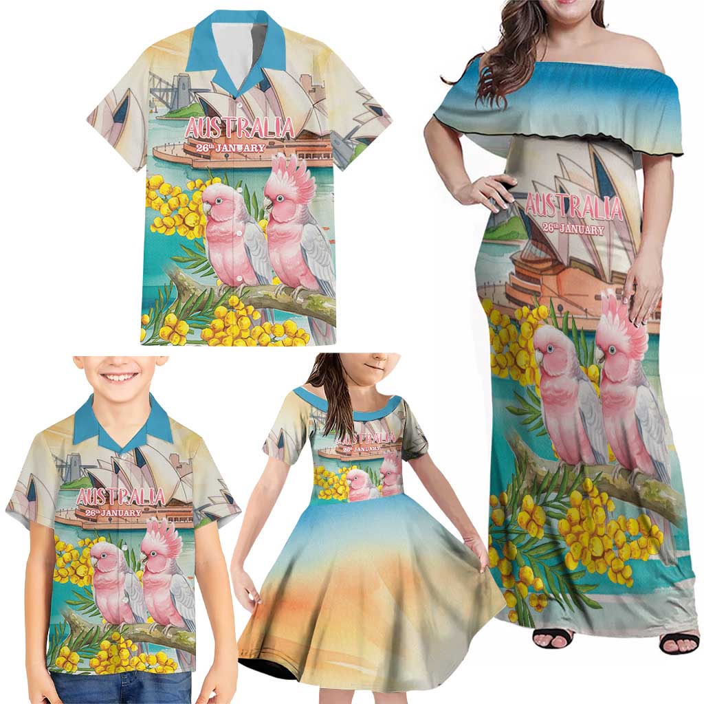 Personalised Pink Galah Australia Day Family Matching Off Shoulder Maxi Dress and Hawaiian Shirt Aussie Sydney Opera House Watercolor Stylized - Aussie Hoodie