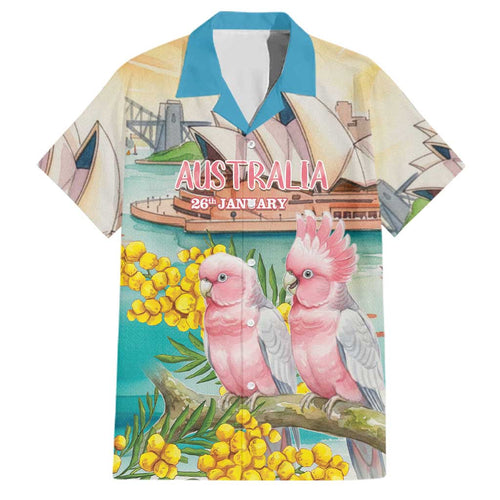Personalised Pink Galah Australia Day Family Matching Off Shoulder Short Dress and Hawaiian Shirt Aussie Sydney Opera House Watercolor Stylized - Aussie Hoodie