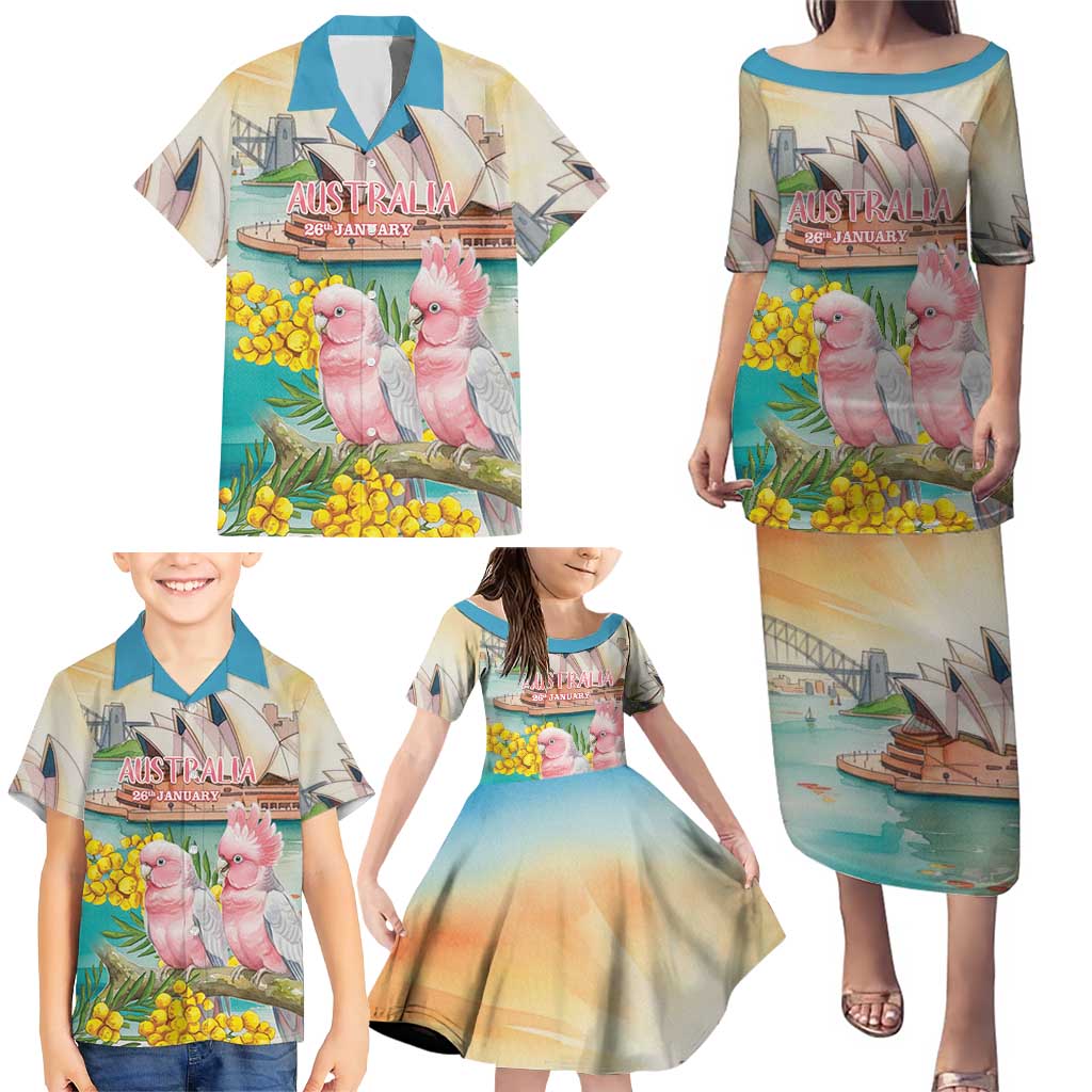 Personalised Pink Galah Australia Day Family Matching Puletasi and Hawaiian Shirt Aussie Sydney Opera House Watercolor Stylized - Aussie Hoodie