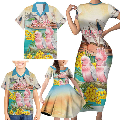 Personalised Pink Galah Australia Day Family Matching Short Sleeve Bodycon Dress and Hawaiian Shirt Aussie Sydney Opera House Watercolor Stylized - Aussie Hoodie