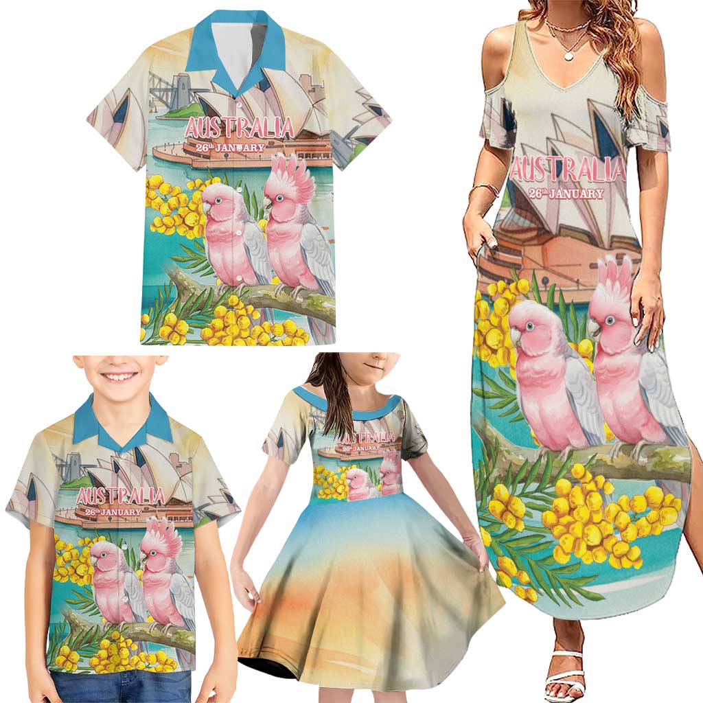 Personalised Pink Galah Australia Day Family Matching Summer Maxi Dress and Hawaiian Shirt Aussie Sydney Opera House Watercolor Stylized - Aussie Hoodie