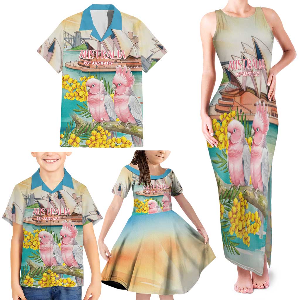 Personalised Pink Galah Australia Day Family Matching Tank Maxi Dress and Hawaiian Shirt Aussie Sydney Opera House Watercolor Stylized - Aussie Hoodie