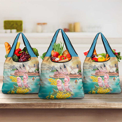 Pink Galah Australia Day Grocery Bag Aussie Sydney Opera House Watercolor Stylized - Aussie Hoodie