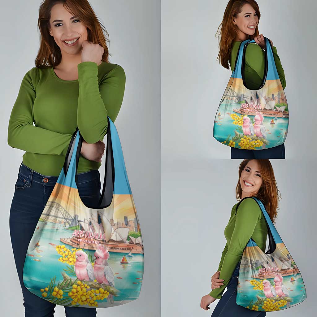 Pink Galah Australia Day Grocery Bag Aussie Sydney Opera House Watercolor Stylized - Aussie Hoodie
