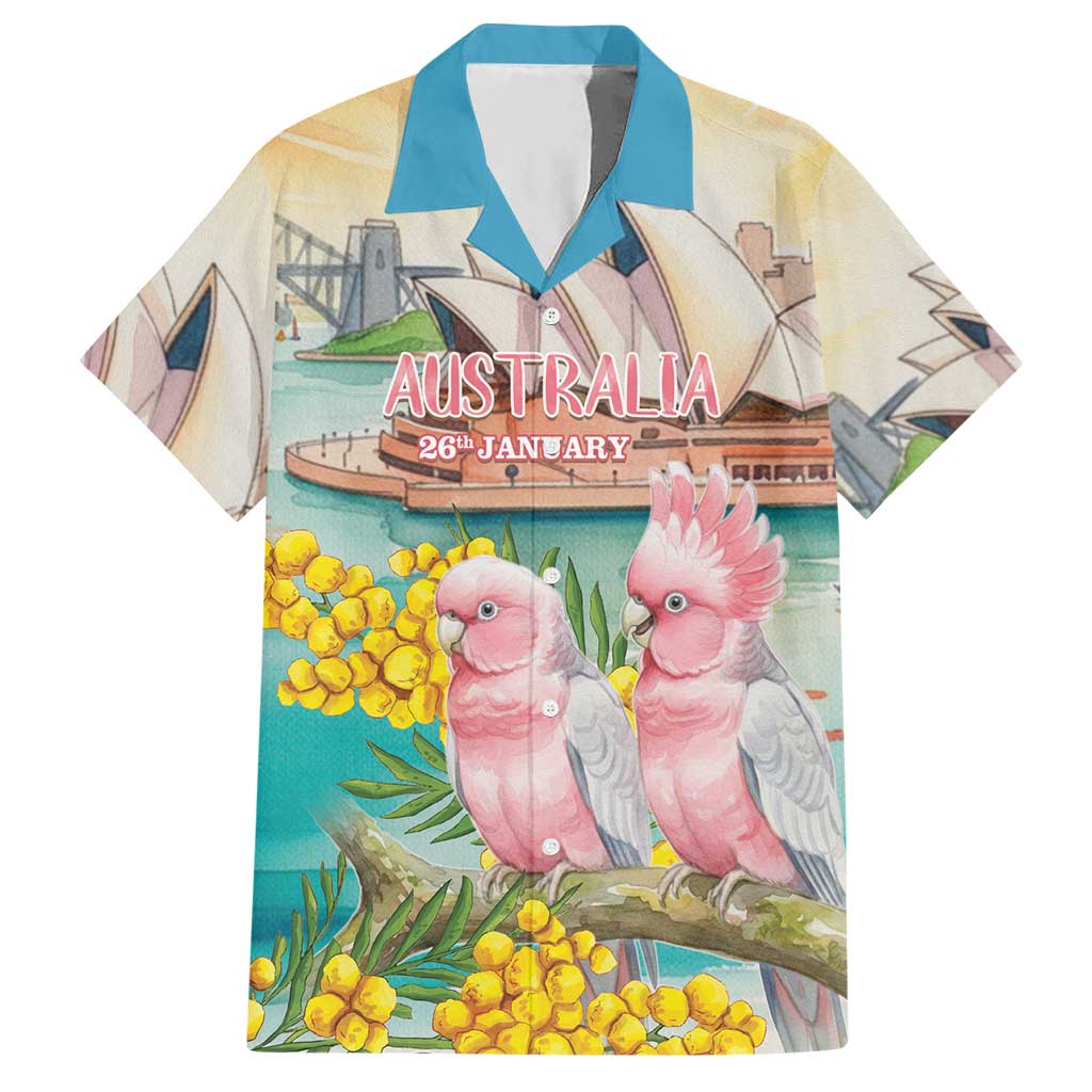 Personalised Pink Galah Australia Day Hawaiian Shirt Aussie Sydney Opera House Watercolor Stylized - Aussie Hoodie