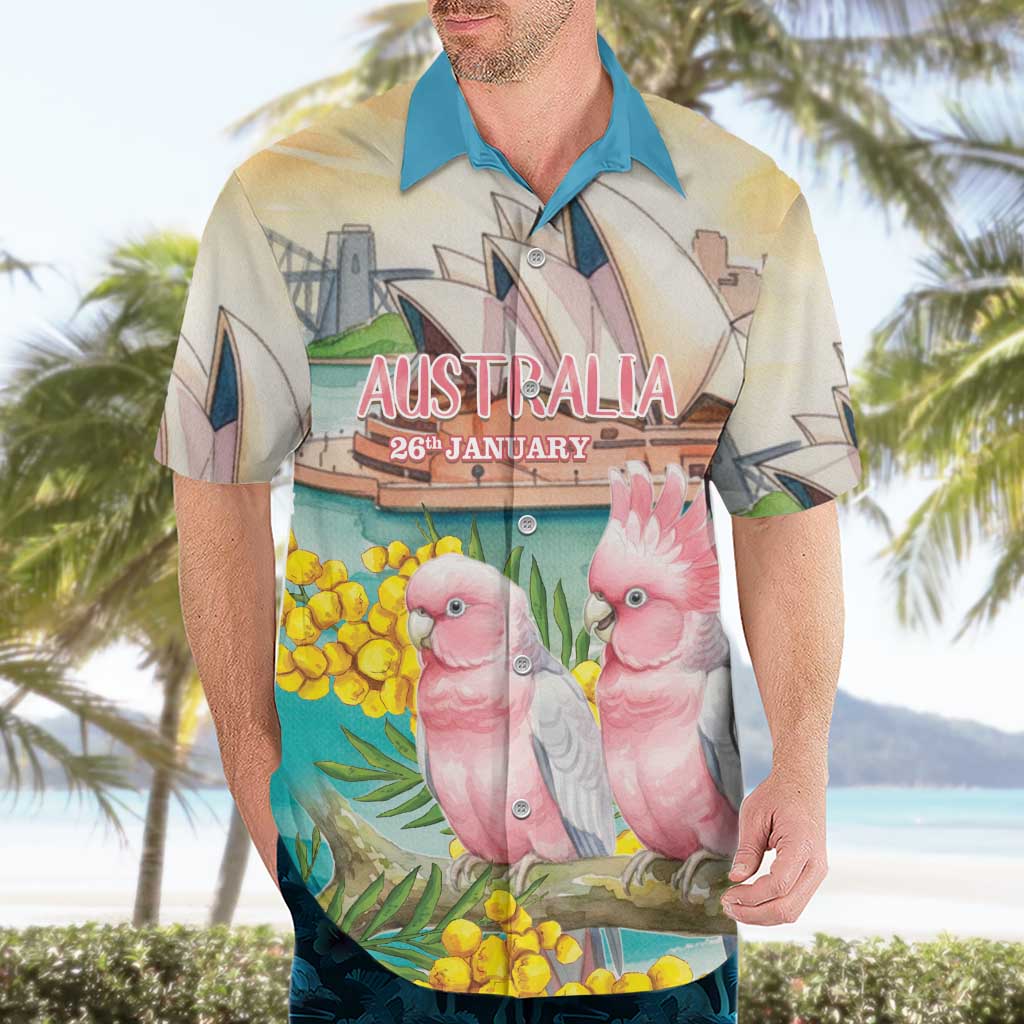Personalised Pink Galah Australia Day Hawaiian Shirt Aussie Sydney Opera House Watercolor Stylized - Aussie Hoodie