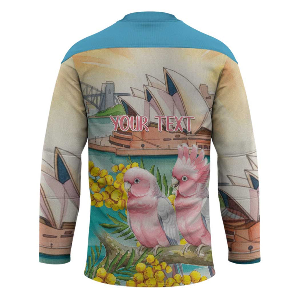 Personalised Pink Galah Australia Day Hockey Jersey Aussie Sydney Opera House Watercolor Stylized - Aussie Hoodie