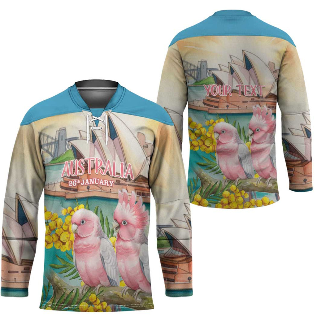 Personalised Pink Galah Australia Day Hockey Jersey Aussie Sydney Opera House Watercolor Stylized - Aussie Hoodie