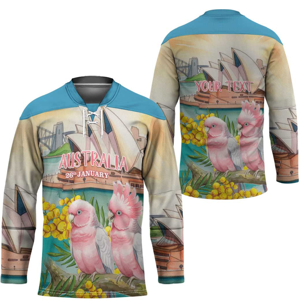 Personalised Pink Galah Australia Day Hockey Jersey Aussie Sydney Opera House Watercolor Stylized - Aussie Hoodie