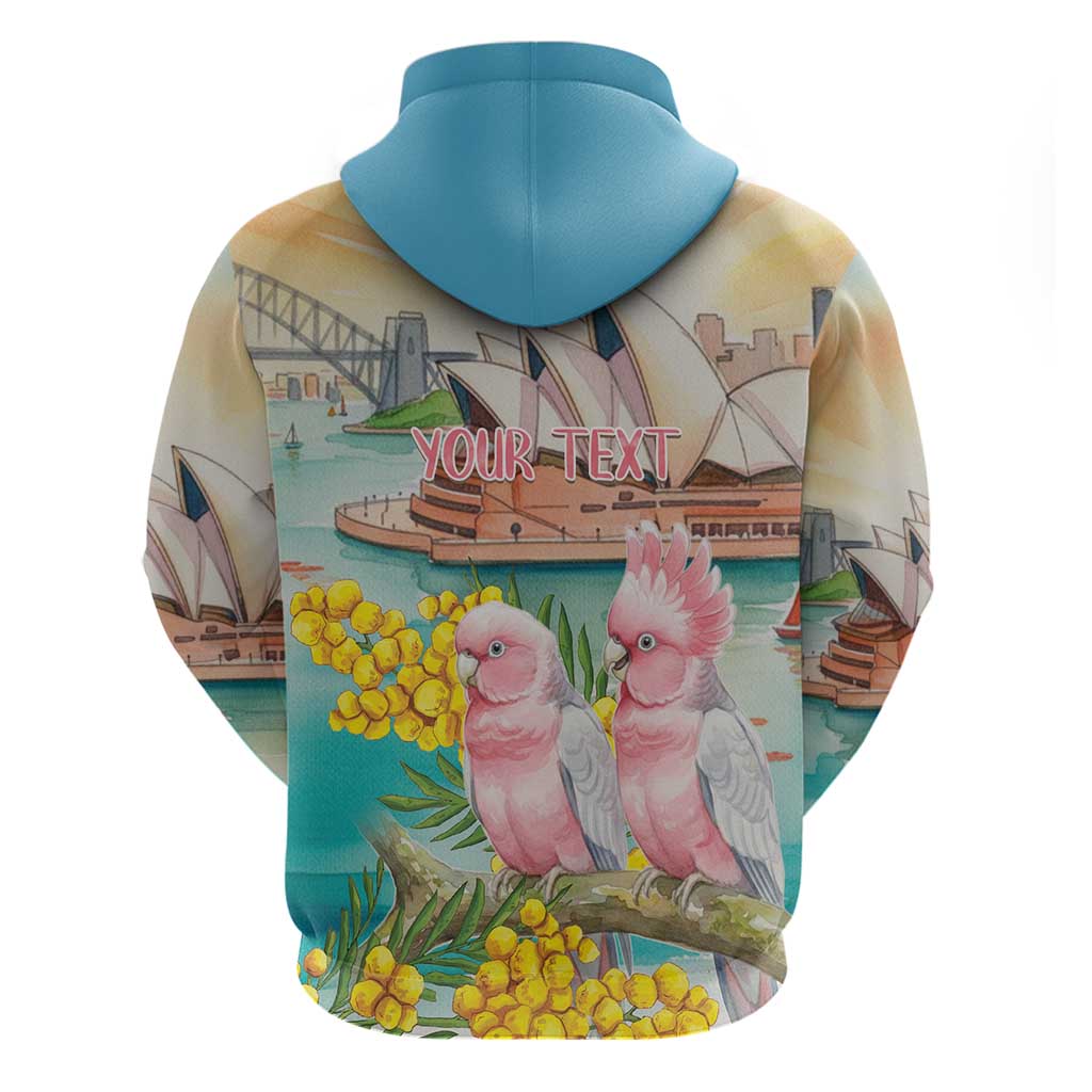 Personalised Pink Galah Australia Day Hoodie Aussie Sydney Opera House Watercolor Stylized - Aussie Hoodie